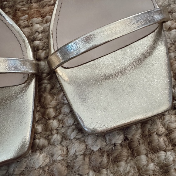 Gold Metallic Avery Square Toe Two Strap High Heeled Sandal - Picture 3 of 8